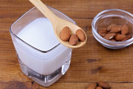 Almond milk. Healthy eating, substitute for dairy intolerant peopleの写真素材