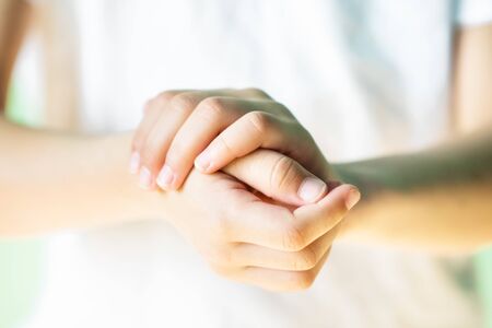 Closeup picture of hands during washing by antibacterial liquid. Hand disinfection with antiseptic. Prevention of coronavirus covid-2019 infection during pandemic. Health and medical care for humans.の写真素材