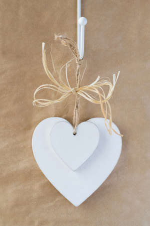 Wooden white heartsの写真素材
