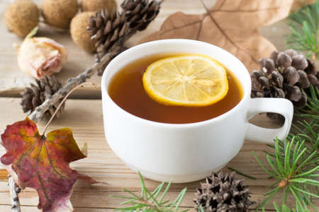 Hot tea with lemonの写真素材