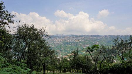 Beautiful Landscape scenic urbanized residential area made up of cottage houses view popularly known as city view of Queen of Hills. Amazing view of housing units located at the top of Kodikanal hill top.の写真素材
