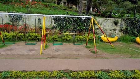 Kids play area from Bryant Park. One of the must visit place in Queen of Hills Kodaikanal with beautiful scenic flower garden and view.の写真素材
