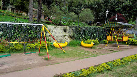 Kids play area from Bryant Park. One of the must visit place in Queen of Hills Kodaikanal with beautiful scenic flower garden and view.の写真素材