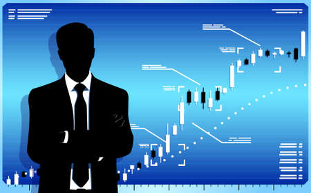 Trader with stock market chart. It is file with transparencyのイラスト素材