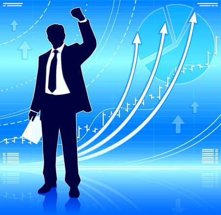 Happy businessman with growing chartsのイラスト素材