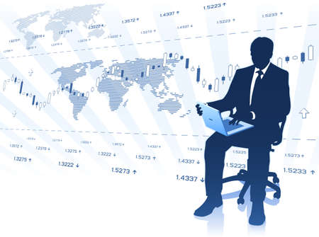 Businessman in office chair with laptopのイラスト素材