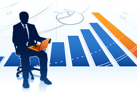Businessman in office chair with laptopのイラスト素材