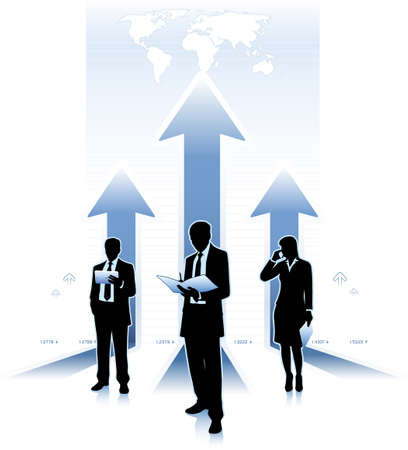 Businessmen stands beside of arrows upのイラスト素材