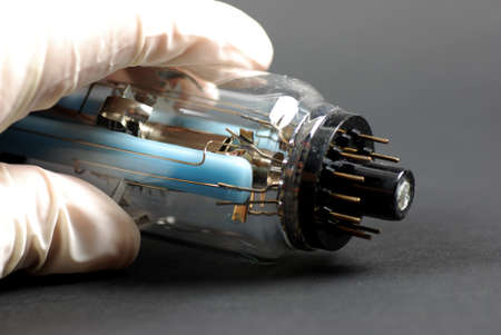vacuum tube used in an old analog oscilloscope in the labの写真素材