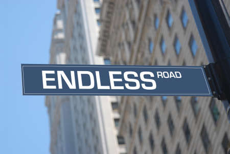 Endless road plaque in the city