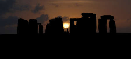 Stonehenge silhouette panoramaの写真素材