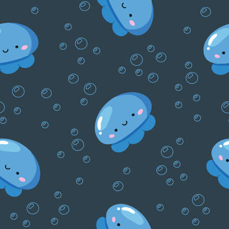 Underwater sea ocean scene with jellyfish, cartoon vector illustration pattern for kids children nursery package design wallpaperのイラスト素材
