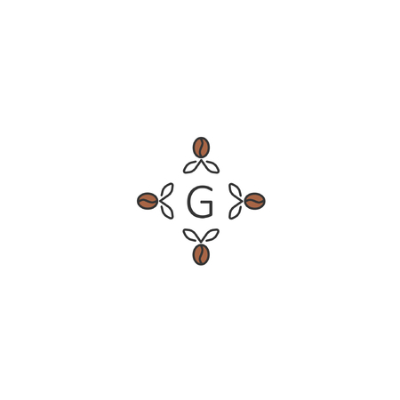 Fresh Logo of coffee beans and leaf nature element vector icon with mono line style and initials G letterのイラスト素材