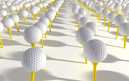 A mystical plantation where golf balls are cultivated in rows and grow on golf teesの写真素材