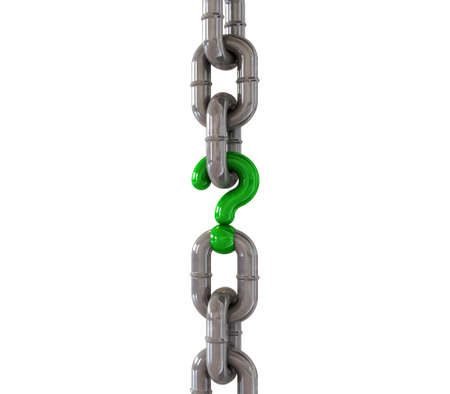 A metal chain with a green question mark as one of its links
の写真素材