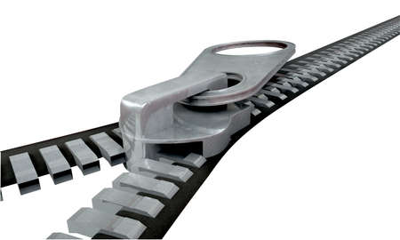 A close up of the mechanism of a zipper