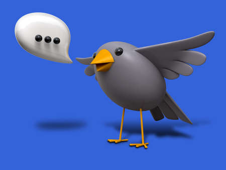 A literal depiction of the saying A little bird told me with a grey bird speaking out a speech bubbleの写真素材