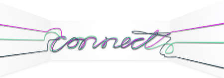 A pink, a green and a grey cable draped together to form the word connect on an isolated backgroundの写真素材