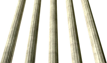 Five regular stone grecian pillars on an isolated background の写真素材