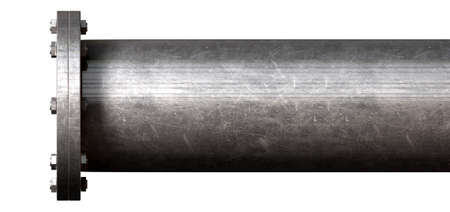 A metal pipe with a blank flange shutting off the end on an isolated studio background