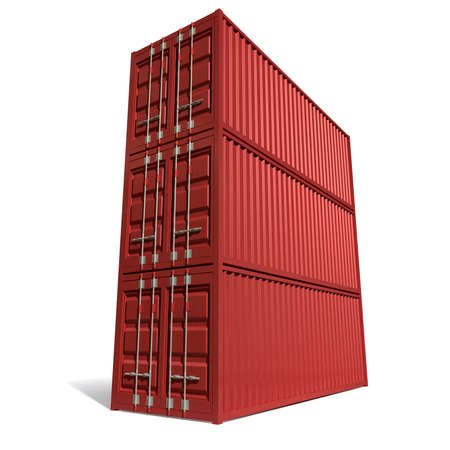 A render of a stack of three red shipping containers on an isolated white background