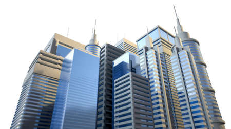 A a group of small modern looking skyscrapers depicting a successful city on an isolated white backgroundの写真素材