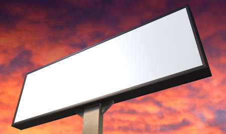 A blank vertical light box street billboard on a cloudy red sky morning background