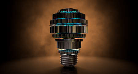 A concept mechanism made up of metal cogwheels making up the shape of a regular light bulb...