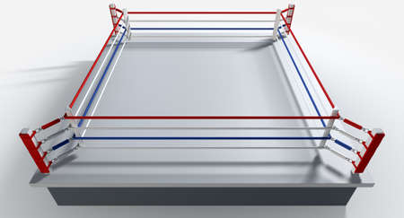 A regular boxing ring surrounded by ropes on an isolated white backgroundの写真素材