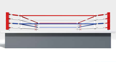A regular boxing ring surrounded by ropes on an isolated white backgroundの写真素材