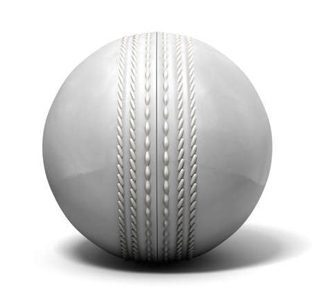 An white leather cricket ball isolated on a white backgroundの写真素材
