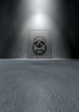 The metallic bank vault door in an isolated concrete room