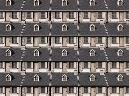 A tiled pattern made up of tightly packed quaint stone cottagesの写真素材