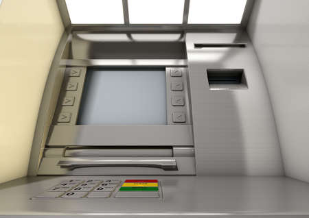 A closeup view of a generic atm facade with a blank sceen on an isolated backgroundの写真素材