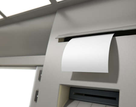 A closeup view of the slip printing section of an atm with a blank receipt