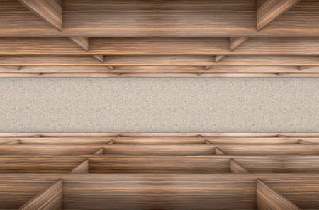 A direct top view of a row of an empty bookshelf in a carpeted aisleの写真素材