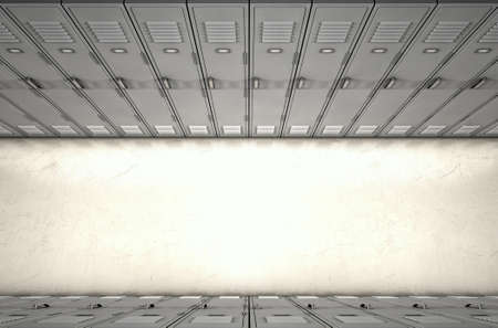 A direct top view of a row of regular school lockers in a corridor