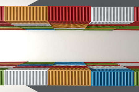 A corridor bewteen two rows of stacked colorful metal freight shipping containers