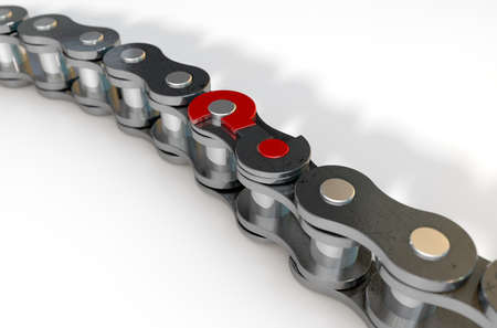 A regular bicycle chain with a question mark as its master  link on an isolated backgroundの写真素材