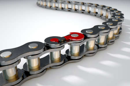 A regular bicycle chain with a question mark as its master  link on an isolated backgroundの写真素材