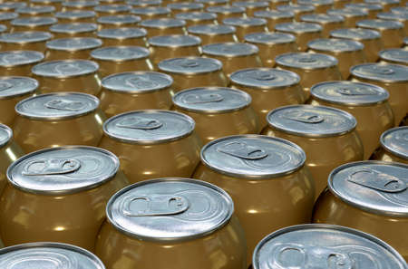 A collection of tin beer cans at the end of a factory production line