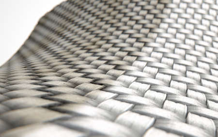 A 3D render of a microscopic view of a simple woven textile split into a dirty grubby half and a...