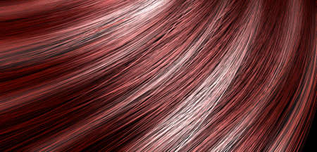 A 3D render of a closeup view of a bunch of shiny straight red hair with highlights in a wavy curved styleの写真素材