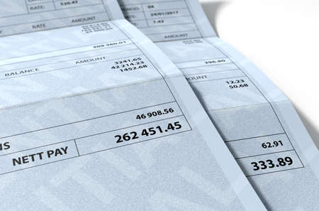 A 3D render concept showing two fictitious paychecks with a huge difference in the nett pay...