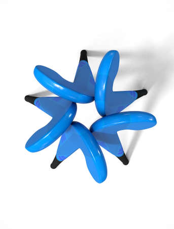 A circular array of blue and black field hockey sticks on an isolated white background - 3D renderの写真素材