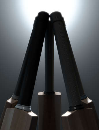 A circular array of generic cricket bats on a dark dramatic backlit background - 3D renderの写真素材