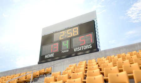 A stadium scoreboard screen above the stands in the day time showing the home side losing - 3D renderの写真素材