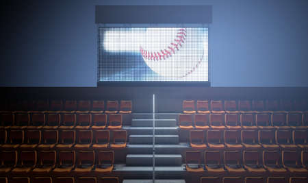 An illuminated stadium big screen showing a baseball replay in the stands in the night time - 3D renderの写真素材