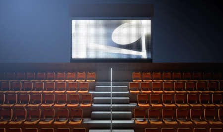 An illuminated stadium big screen showing a rugby replay in the stands in the night time - 3D render