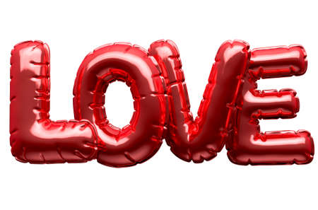 A set of four metallic balloon letters spelling the word love to commemorate valentines day on an isolated white background - 3D renderの写真素材